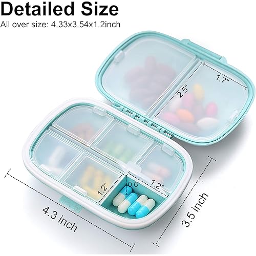 3 Pack 8 Compartments Travel Pill Organizer Moisture Proof Small Pill Box for Pocket Purse Daily Pill Case Portable Medicine Vitamin Holder Container BlueGreenKhaki