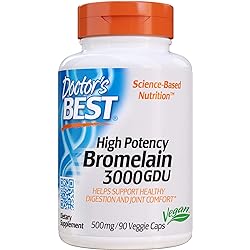 Doctor's Best 3000 GDU Bromelain Proteolytic Digestive Enzymes Supplements, Supports Healthy Digestion, Joint Health, Nutrient Absorption, 500 mg, 90 VC