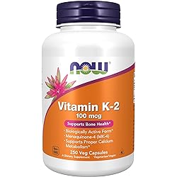 NOW Supplements, Vitamin K-2 100 mcg, Menaquinone-4 MK-4, Supports Bone Health, 250 Veg Capsules