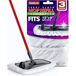 VanDuck 100%Cotton Terry Mop Pads 15x8 Inch 3-Pack Mop is Not Included
