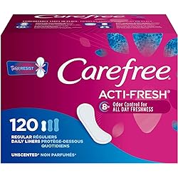 Carefree Acti-Fresh Panty Liners, Soft and Flexible Feminine Care Protection, Regular, 120 Count, Package May vary