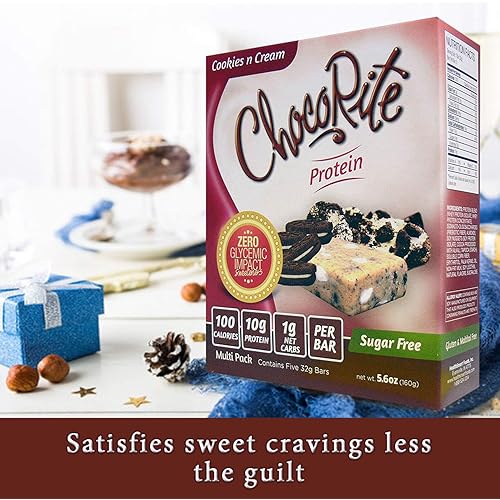 ChocoRite Protein Bars Cookies n Cream Flavor Healthy Chocolate Keto Snacks with Protein — Sugar-Free and Low Carbs — Multi Pack Box 5 x 32grams Bar