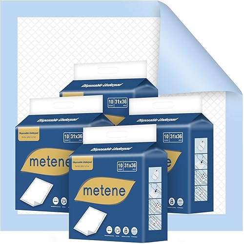 Metene Heavy Absorbency Disposable Underpads, 31" x 36", Bed Pads, Incontinence Pad, Great for Incontinence Adults, Kids, Pets, 40 Per Case, Blue