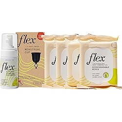 Flex Cup Starter Kit Slim Fit - Size 01 Bundle | Reusable Menstrual Cup 2 Free Menstrual Discs Foaming Cup Wash 4 Packs Flex Biodegradable Wipes