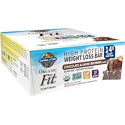 High Protein Bars for Weight Loss - Garden of Life Organic Fit Bar - Chocolate Almond Brownie 12 per carton - Burn Fat, Satisfy Hunger and Fight Cravings, Low Sugar Plant Protein Bar with Fiber