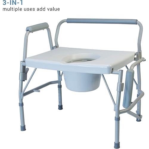 Lumex 3-in-1 Bariatric Bedside Commode Chair, Raised Toilet Seat, Toilet Safety Rails, Supports 600 lbs
