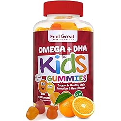 Feel Great Vitamin Co. Complete DHA Gummies for Kids | with Omega 3 6 9 DHA, Vitamin C | Supports Healthy Brain Function, Vision & Heart Health | Gluten Free, Vegetarian & Non-GMO | 60 Gummies