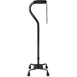 RMS Quad Cane - Adjustable Walking Cane with 4-Pronged Base for Extra Stability - Foam Padded Offset Handle for Soft Grip - Works for Right or Left Handed Men or Women Black