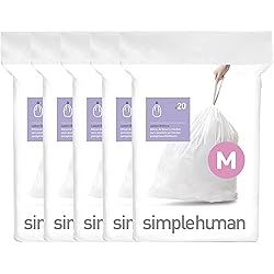 simplehuman Code M Custom Fit Drawstring Trash Bags in Dispenser Packs, 100 Count, 45 Liter 11.9 Gallon, White