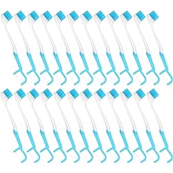 Brushee - The Evolution of Oral Care | 3-in-1 Tool Pre-Pasted Mini-Brush Floss Pick | Individually Wrapped | Disposable | Prepasted Travel Toothbrushes | Small Adult Toothbrush - 24-Pack
