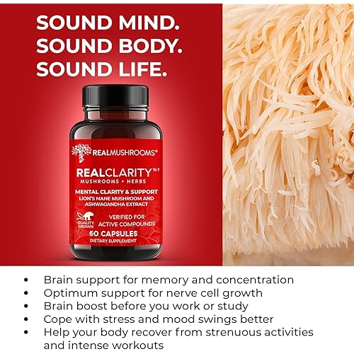 Real Mushrooms RealClarity 60ct and Cordyceps 120ct Capsules Bundle - Mushroom Supplement for Mental Clarity, Focus, Energy & Vitality - Vegan, Non-GMO, Verified Levels of Beta-Glucans