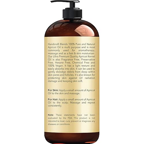 Handcraft Apricot Kernel Oil - 100% Pure and Natural - Premium Quality Cold Pressed Carrier Apricot Oil for Aromatherapy, Massage and Moisturizing Skin - Huge 16 fl. Oz