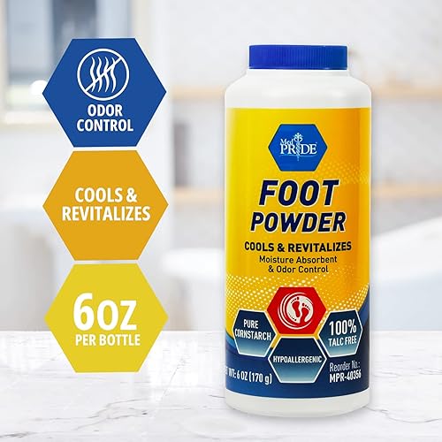 MED PRIDE Premium Foot Powder For Moisture Control - Hypoallergenic, 100% Talc-Free Foot Cooling Powder To Reduce Odors And Absorb Sweat & Excess Moisture- Shoe & Foot Odor Eliminator Powder- 6oz