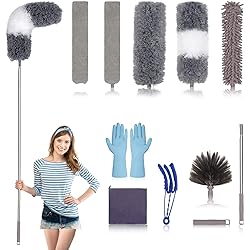 Microfiber Feather Duster 11pcs, Extendable Dusters for Cleaning with 100" Extension Pole, Washable Dusters, Reusable Bendable Dusters for Cleaning Ceiling Fan, High Ceiling, TV, Blinds, Cars