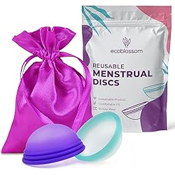 Ecoblossom Menstrual Disc - Set of 2 Reusable Period Discs - Premium Design with Soft, Flexible, Medical-Grade Silicone 1 Storage Bag 1 Small 1 Large