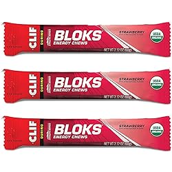 CLIF BLOKS - Energy Chews - Strawberry- Non-GMO - Plant Based Food - Fast Fuel for Cycling and Running-Workout Snack 2.1 Ounce Packet, 3 Count