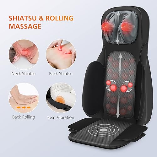Snailax Neck Back Massager with Heat, Full Body Massage Chair Pad, Adjustable Compression, Rolling, Shiatsu Massage Seat Cushion, Chair Massagers,Gifts for Women, Man Upgrade