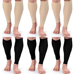 Coume 6 Pairs Leg Compression Sleeves Calf Compression Socks Women Men Footless Leg Support Brace for Running Cycling Shin Splint Swelling Varicose Veins Pain Relief Black and Beige,SmallMedium
