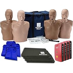 CPR Savers Training Adult 4 Pack, with 4 PRESTAN Professional Adult Diversity Manikins, 4 Lifesaver AED Trainers, Vests and Knee Pads