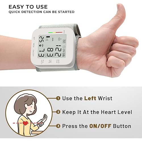 Blood Pressure Monitor Wrist Blood Pressure Cuff Digital BP Machine 2x99 Readings Voice Broadcast Blood Pressure Detector with Carrying Case for Home Use