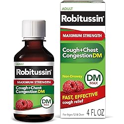 Robitussin Adult Maximum Strength Cough Chest Congestion DM Max fl. oz. Bottle, Non-Drowsy Cough Suppressant & Expectorant, Raspberry Flavor Multicolor, 4 Fluid Oz Pack of 1