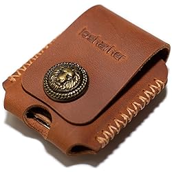Leather Lighter Case with Metal Clip - losharher Full Grain Cowhide Handcrafted Pouch Holder for Lighter Anti-Scratch Protective Storage Case Brown, A-Metal Clip