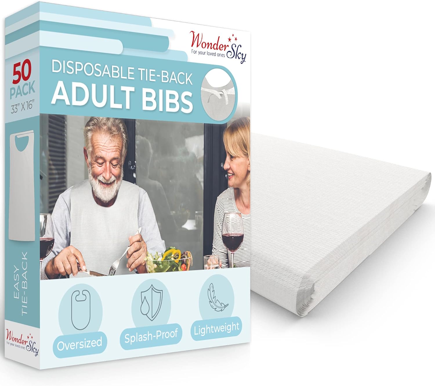 Disposable Adult Bibs for Eating, White Large Tie Back Apron Bib for Senior Men and Elderly Women