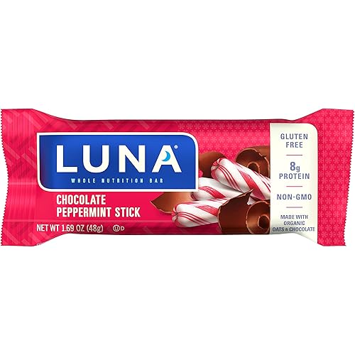 LUNA BAR - Gluten Free Snack Bars - Chocolate Peppermint Stick -8g of protein - Non-GMO - Plant-Based Wholesome Snacking - On the Go Snacks 1.69 Ounce Snack Bars, 15 Count