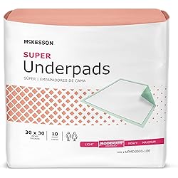 McKesson Super Underpads, Incontinence, Moderate Absorbency, 30 in x 30 in, 100 Count