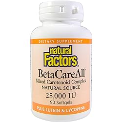 Natural Factors, BetaCareAll 25,000 IU, Antioxidant Support for Healthy Skin, Vision and Immune Function, 90 softgels 90 servings