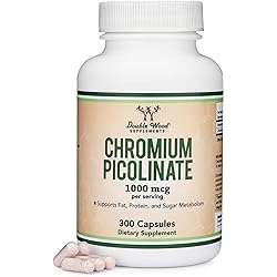 Chromium Picolinate 1000mcg for Healthy Weight Management High Absorption and Bioavailability 300 Vegan Safe Capsules, Non-GMO, Gluten Free, Manufactured in The USA by Double Wood Supplements