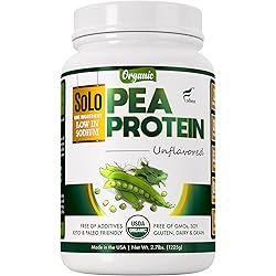 Solo Organic Pea Protein Powder, Low in Sodium, Canada Grown Peas, 100% Vegan, Non-GMO, Unflavored Plant Based Protein Powder with BCAA, Keto & Paleo Friendly, Easy to Digest, No Additives 2.7 lbs