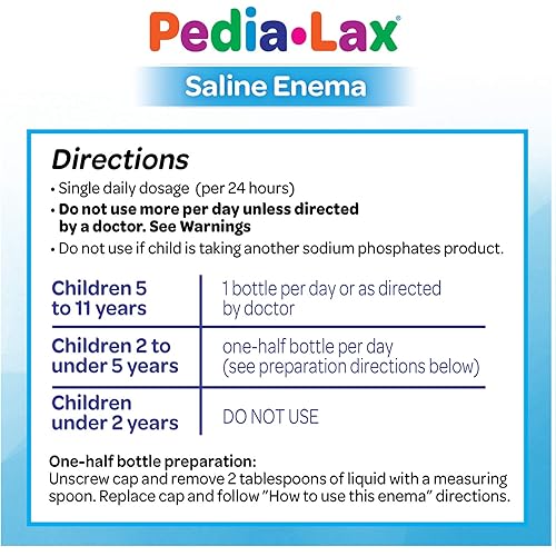 Pedia-Lax Laxative Saline Enema for Kids, Ages 2-11, 2.25 fl oz, 24 Pack