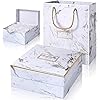 Marble Gift Boxes, 8 x 8 x 3.5 Inch Large Gift Wrap Boxes with Lid, Kraft Bag and Shredded Paper Fill for Wedding, Birthday, Holiday, Party