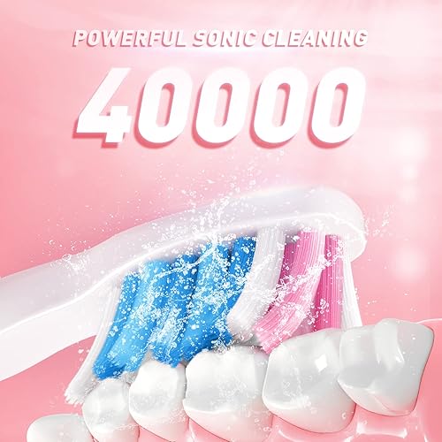 Sonic Electric Toothbrush for Adults, Rechargeable Sonic Toothbrush with 40000VPM and 3 Modes, Includes 10 Brush Heads, Fast 2 Hr Charge Last 35 Days - Pink