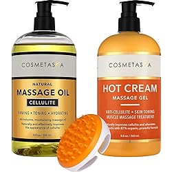 Cellulite Massage Oil, Gel & Mitt - Natural Hot Cream Massage Gel, Oil & Massager - Firm, Tone, Tighten & Moisturize Skin. Soothes Muscle and Joint Pain