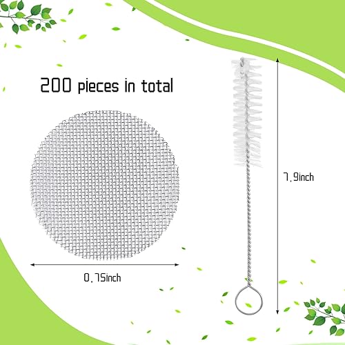 200 Pieces Pipe Screens 34 Pipe Filter Stainless Steel Pipe Screens with Storage Box Pipe and 2 Pieces Cleaning Brush, Silver