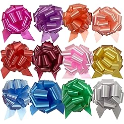 UNIQOOO 48Pcs 12 Color Easter Gift Wrap Pull Bows, Large 6 Inch Assorted Gift Pull Bows, For Gift Basket, Gift Bag Box Wrapping Decor, Valentines Day, Birthday, Anniversary, Wedding, Florist Packaging