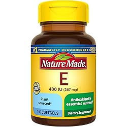 Nature Made Vitamin E 267 mg 400 IU d-Alpha, Dietary Supplement for Antioxidant Support, 100 Softgels, 100 Day Supply