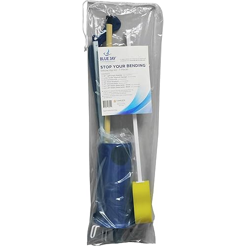 34; Blue Jay An Elite Healthcare Brand Stop Your Bending Metal Shoehorn Pair with Elastic Shoelaces | Long Handle Sponge | Hip Replacement Kit | Mobility Aid Lightweight Reacher &#34