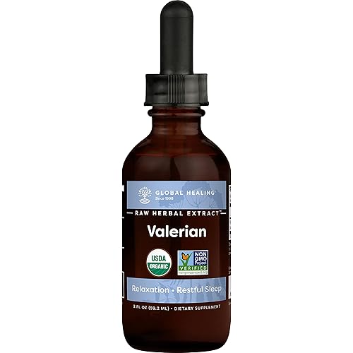 Global Healing Valerian Root Organic Liquid Tincture Drops - Raw Herbal Extract Supplement for Healthy Relaxation, Sleep & Calm 2 Oz