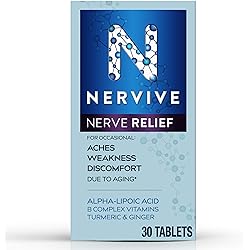 Nervive Nerve Relief, for Nerve Aches, Weakness, Discomfort in Fingers, Hands, Toes & Feet, Alpha Lipoic Acid ALA, Vitamins B1, B6, B12, Turmeric, Ginger, 30 Daily Tablets, 30-Day Supply