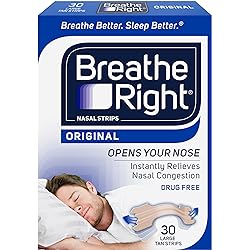 Breathe Right Original Nose Strips to Reduce Snoring and Relieve Nose Congestion, Tan, 30 Count Packaging May Vary