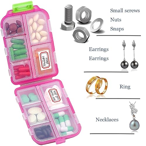 4 Pack Pill Case Portable Small Weekly Travel Pill Organizer Portable Pocket Pill Box Dispenser for Purse Vitamin Fish Oil Compartments Container Medicine Box by M MUCHENGBAO