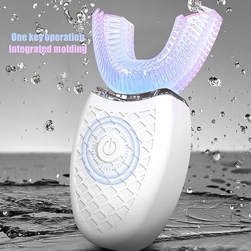 Electric Toothbrush with U-Shaped Toothbrush, Whitening Massage Toothbrush, Electric Toothbrush U-Shaped Ultrasonic Silicone 360 Degrees Automatic Blue Light Toothbrush for Home Use - Pink 8-15Years