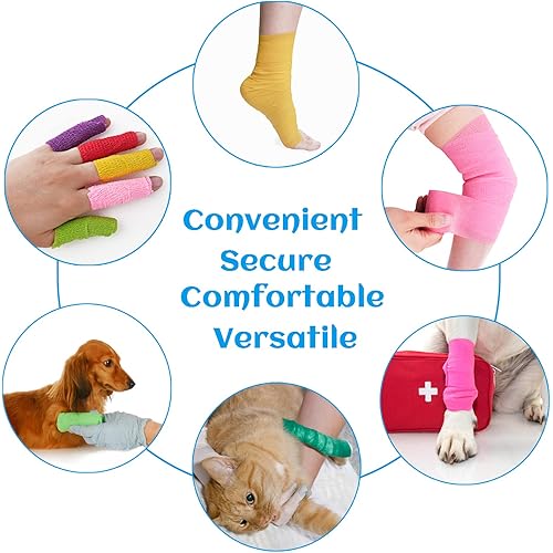 24 Rolls Pink Elastic Self Adhesive Bandage Wrap, Breathable Flexible Fabric Non Woven Cohesive Bandage, Ankle Sprains Swelling Medical First Aid Sports Athletic Tape, Dogs Pet Vet Wrap 2” x 5 Yards