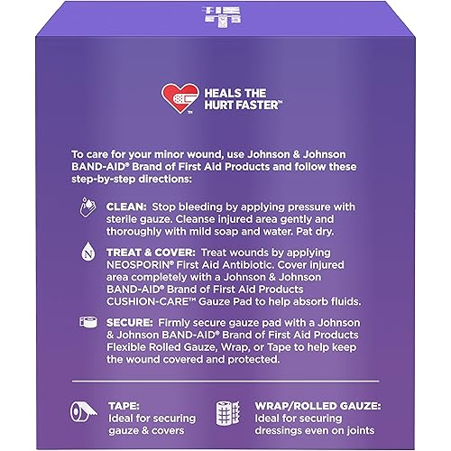 Band-Aid Brand Absorbent Cushion Care Sterile Square Gauze Pads for First Aid Protection of Minor Cuts, Scrapes & Burns, Non-Adhesive, Wound Care Dressing Pads, Large, 4 in x 4 in, 25 ct