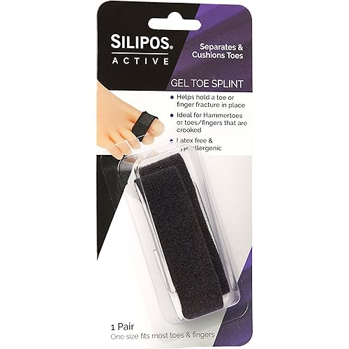 Silipos Active Gel Toe Splints, Black, 16cm x 2cm, Pack of 2