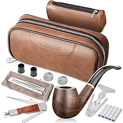 Scotte Tobacco Smoking Pipe,Leather Tobacco Pipe Pouch Pear Wood Pipe AccessoriesScraperStandFilter ElementFilter BallSmall BagBox Brown