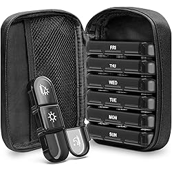 ZIKEE Large Weekly Pill Case Organizer 3 Times a Day, Portable Light Proof Canvas Bag Pill Box 7 Day to Protect Your Privacy and Store Medication, Vitamin, Fish Oil, Supplement Black